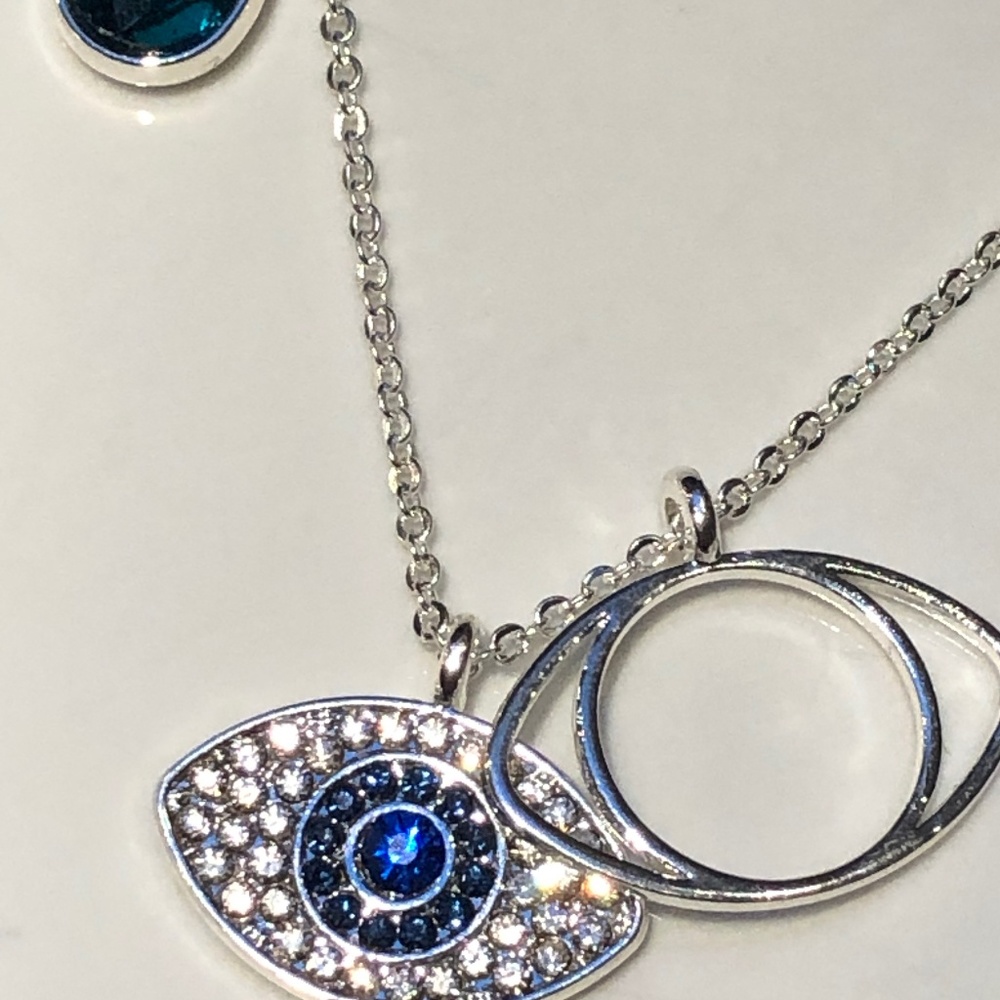 Swarovski Duo Evil Eye Necklace Sterling Silver